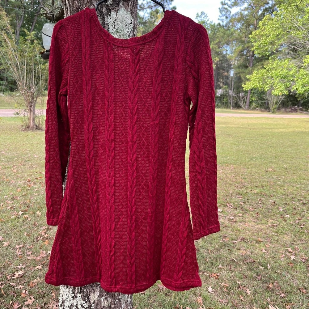 Girls Elegant Red Cable Knit Sweater Dress - Size Large